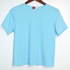 JM Collection Top L Blue Short Sleeve Casual Beach Vacation Coastal